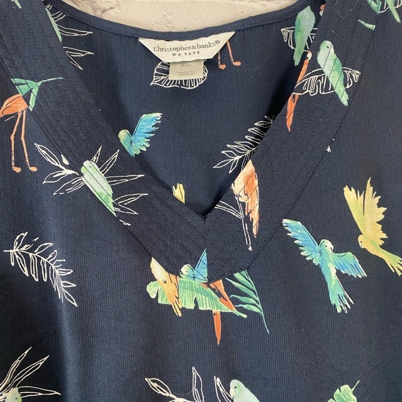 Christopher & Banks Tropical Print Blouse size XLP Cruise Wear Bird Print Shirt - Picture 2 of 6